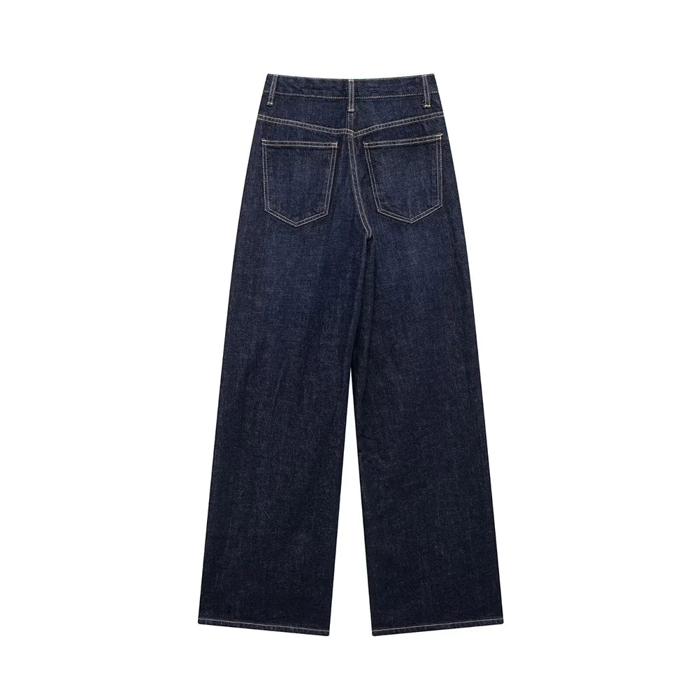Jeans asymétriques à taille haute et à jambes larges pour femmes nouveaux modèles de base mode polyvalente pantalons droits pantalons