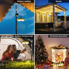 Solar lights, outdoor camping light, 10-meter string light, outdoor tent light, RGB atmosphere light, LED flashlight with hook