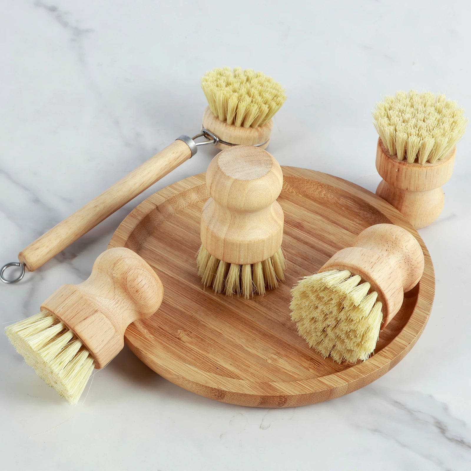 Brosses à vaisselle en bambou remplaçables, épurateurs de nettoyage en bois de cuisine, outil de nettoyage ménager, 4/5 pièces