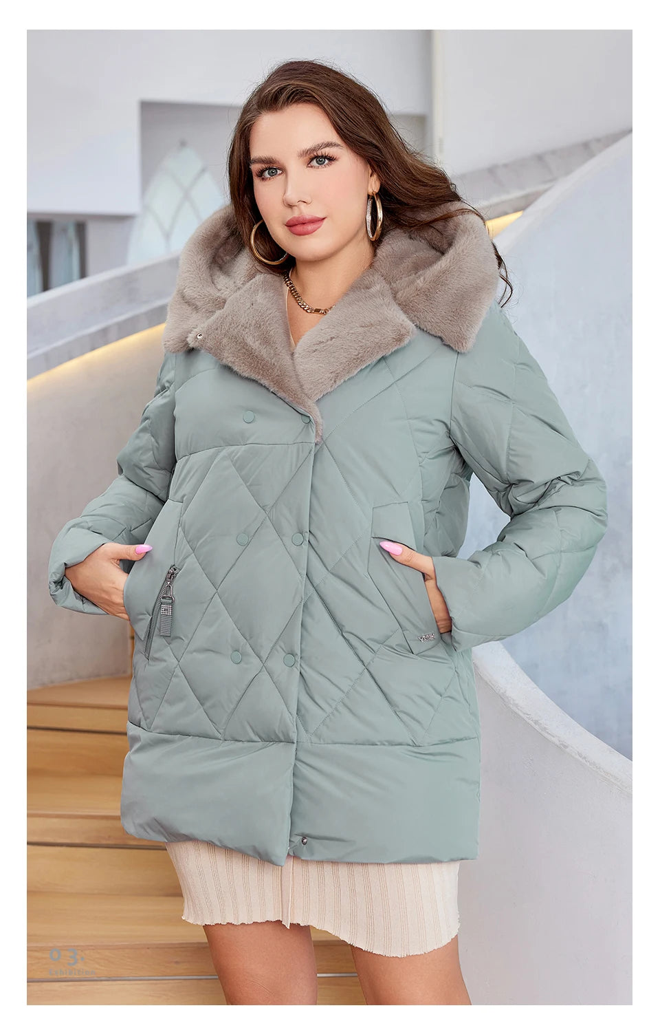 HaiLuoZi-Veste Courte à Capuche avec Fourrure pour Femme, Vêtement d'Hiver de Grande Taille, Design de Matelassage Indépendant, Grandes Poches, Combiné 2023, Nouvelle Collection 1163
