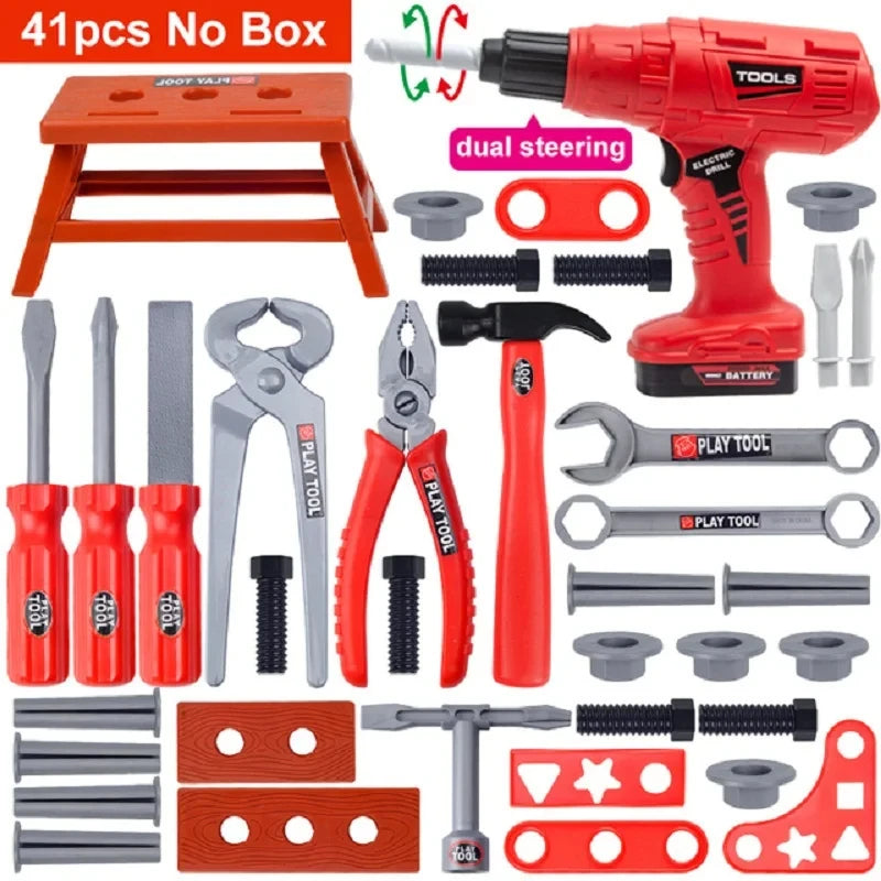 Kit de boîte à outils pour enfants, jouets éducatifs, outils de réparation de Simulation, perceuse, jeu en plastique, apprentissage, ingénierie, Puzzle, jouets cadeaux pour garçon