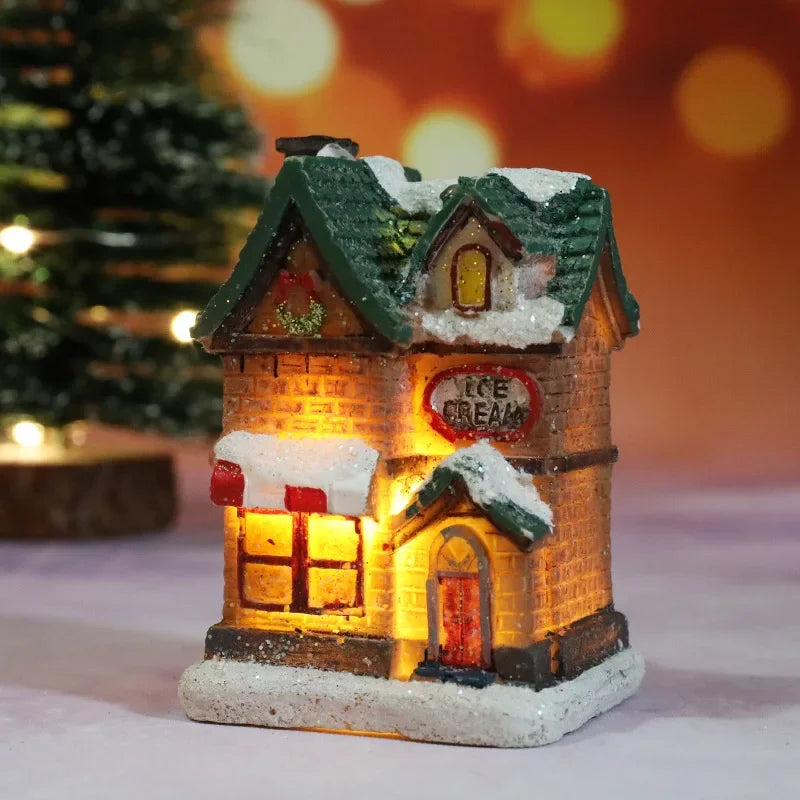 Christmas decoration house LED light durable Christmas ornaments small resin mini house miniature village building for home children gift