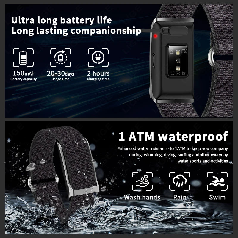 LIGE montre intelligente hommes femmes Fitness Bracelet intelligent bande de sport fréquence cardiaque tensiomètre étanche multifonction montres