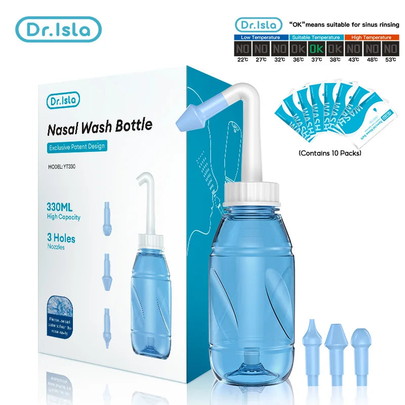 Nasal cleaner for sinusitis, nasal wash, for adults and children, allergic rhinitis treatment, nasal irrigator, neti pot, nasal cleaning tool, 330ml