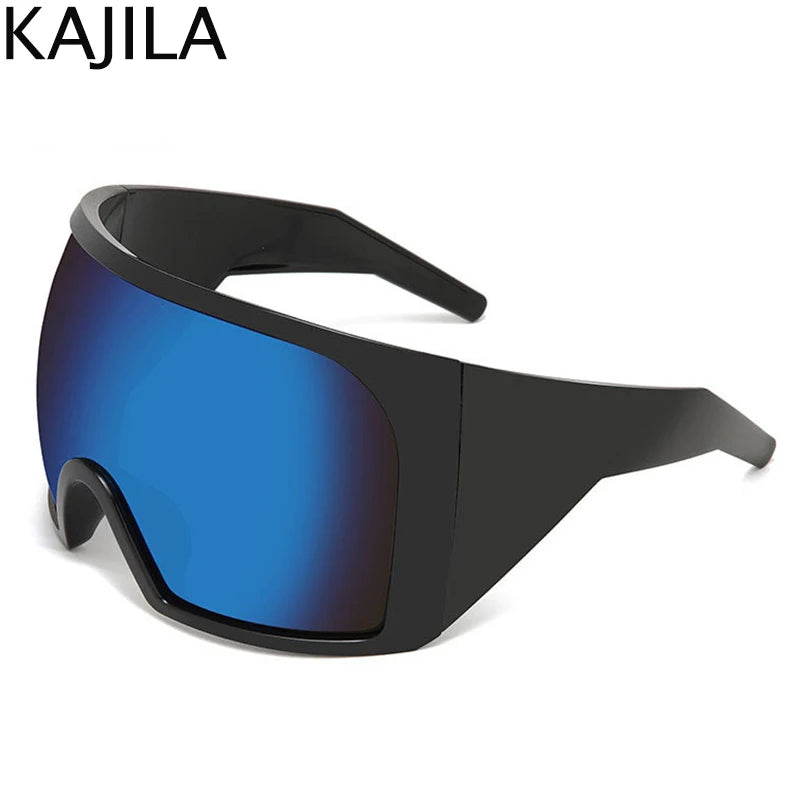 Lunettes de soleil surdimensionnées Punk Shield pour femmes et hommes, grande monture, marque de luxe, masque Steampunk, lunettes de sport pour dames, UV400, 2025