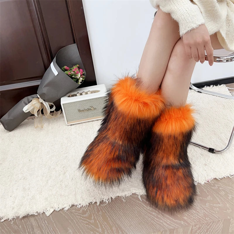 Nouveau Hiver fourrure une pièce fourrure de raton laveur femme bottes de neige chaussures de fourrure en plein air mi jambe bottes
