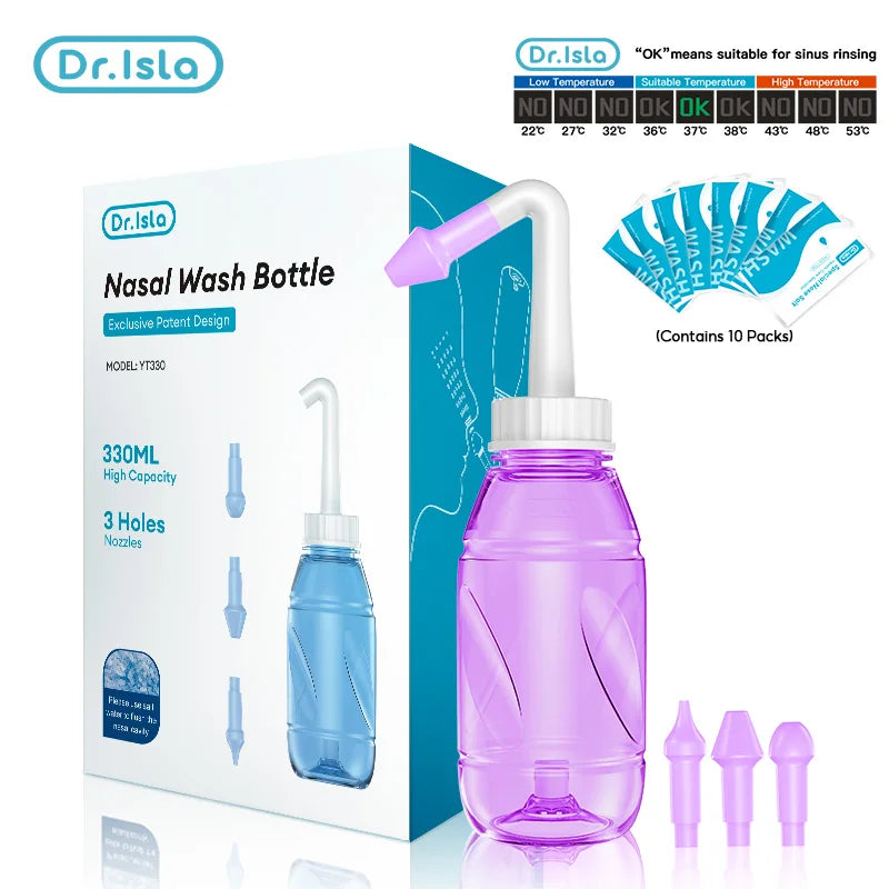 Nasal cleaner for sinusitis, nasal wash, for adults and children, allergic rhinitis treatment, nasal irrigator, neti pot, nasal cleaning tool, 330ml