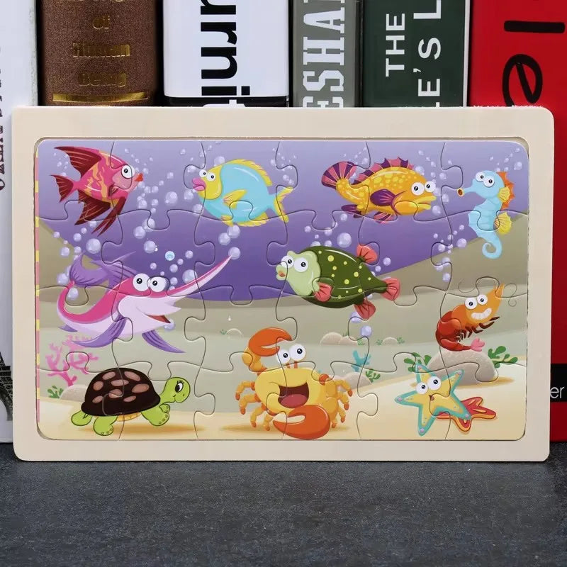 Nouveau 24 pièces Puzzles en bois enfants dessin animé Animal bois Puzzle jouets d'apprentissage éducatif précoce pour enfants cadeau