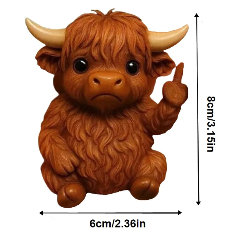 Funny Middle Finger Animal Statue, Mini Dog and Cat Figurine, Resin Desk Ornament, Highland Cattle Frog Sculpture for Office and Home