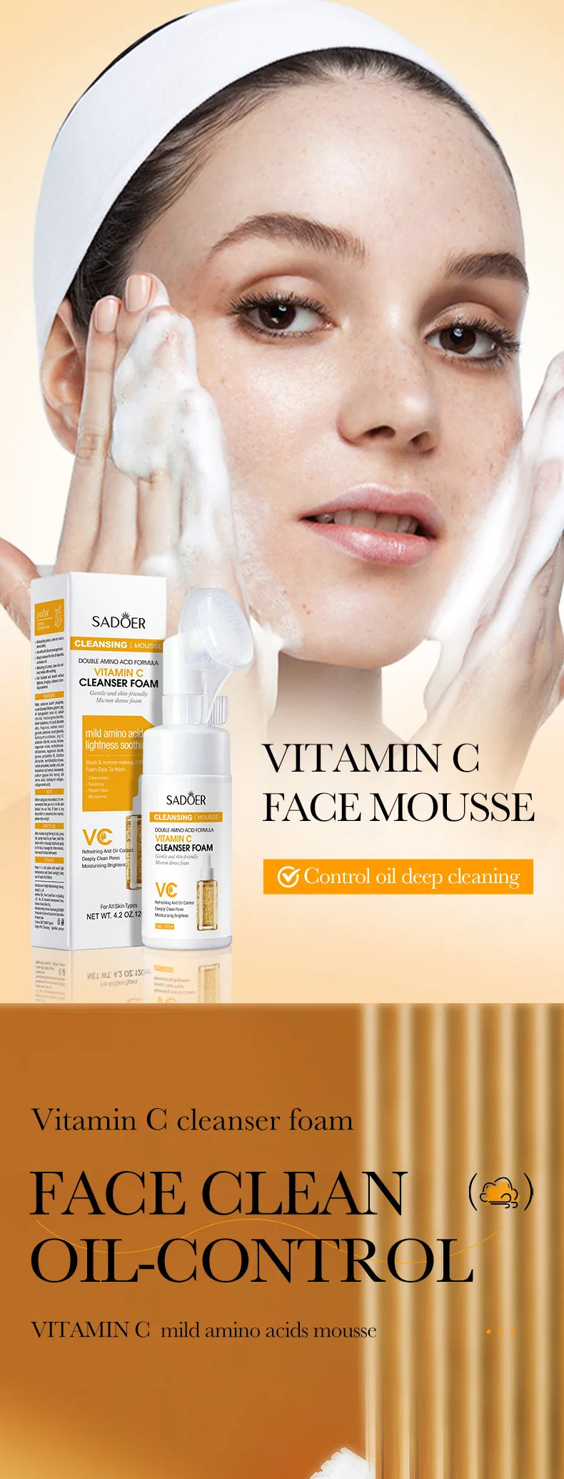 SAODER Q10 vitamine C nettoyant pour le visage mousse de lavage du visage nettoyage du visage Mossee hydratant éclaircissant produits de soins de la peau du visage