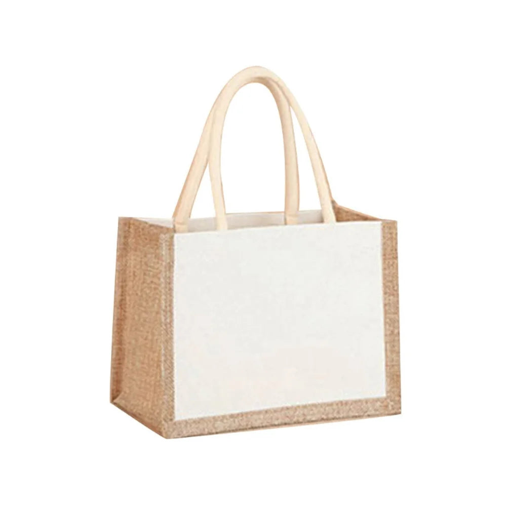 Sac fourre-tout en toile de jute réutilisable vintage, sacs en lin faits à la main, sacs à main portables pour dames, sac d'épicerie, sac cadeau d'anniversaire et de mariage