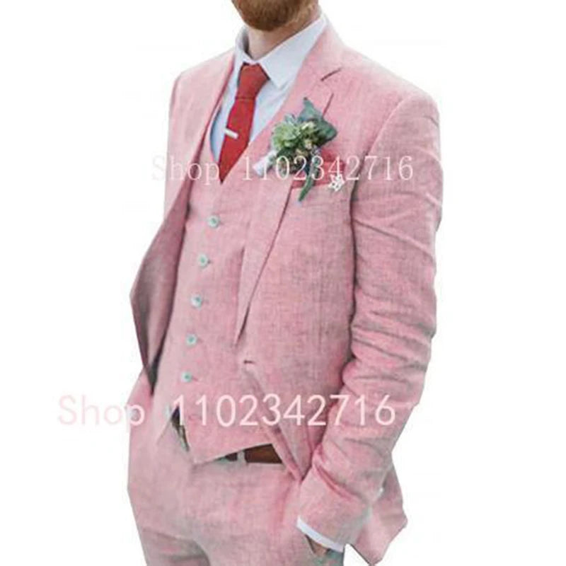 Costume zones me 3 pièces en lin pour hommes, smoking de marié pour mariage, été plage, homme trempé (veste + pantalon + glaçage) Terno, 2023