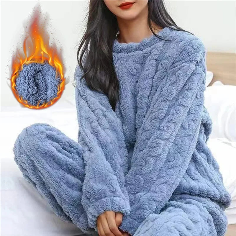 Ensemble pyjama chaud en velours de corail doux pour femmes, vêtements d'extérieur confortables pour l'hiver, cadeau de noël pour la rentrée scolaire ﻿