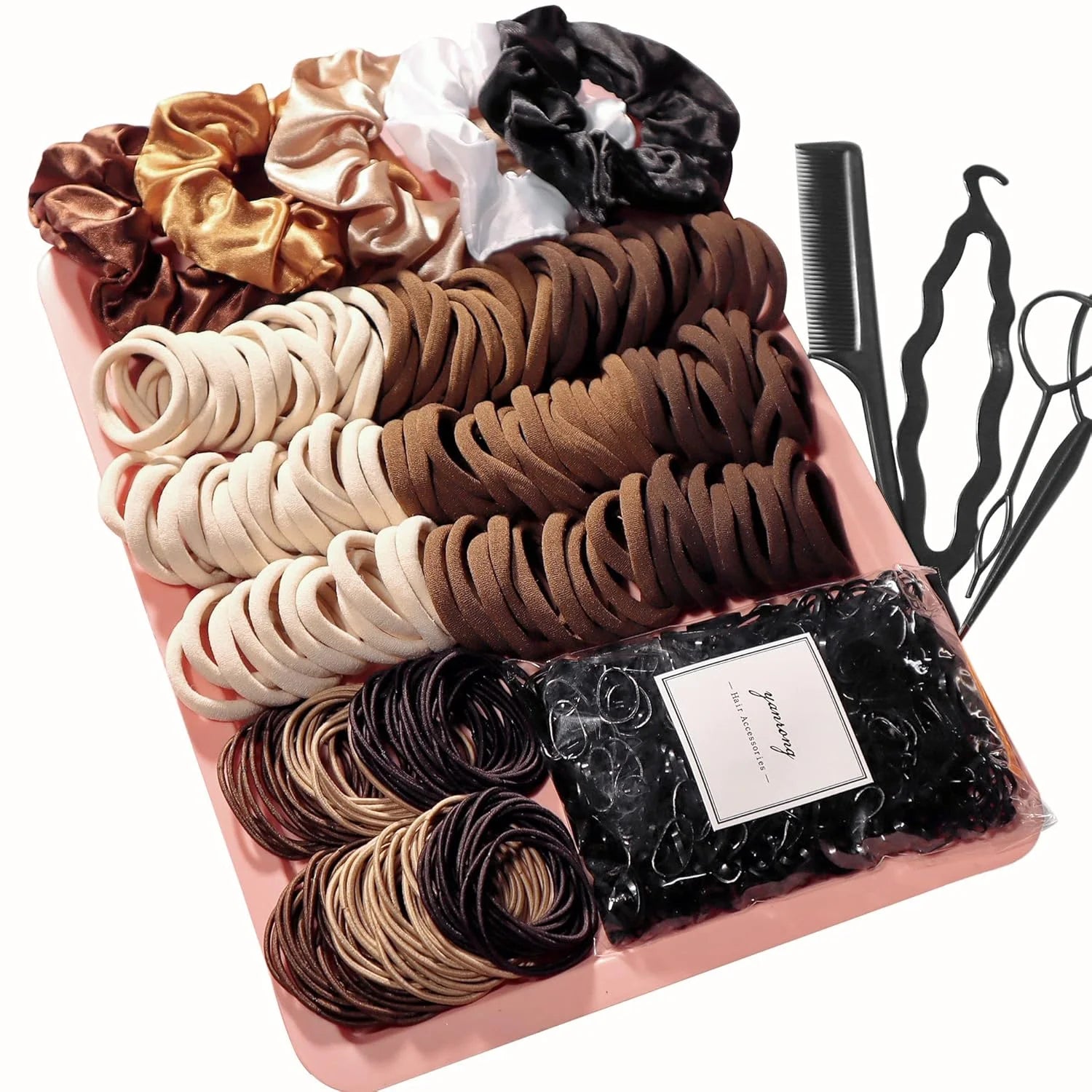 Women's Hair Accessory Set, Seamless, Fashionable, Brown Ponytail Holder, Variety of Scrunchies, Hairbands, Hair Clips