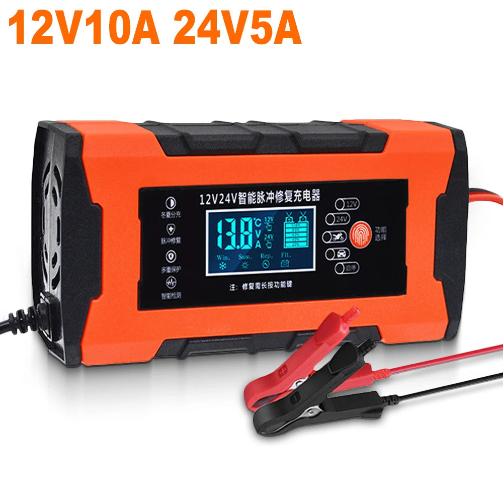 Chargeur de batterie de voiture 10A 12V chargeur de batterie automobile 24V 5A accessoires de voiture affichage numérique détection impulsion réparation chargeur de voiture