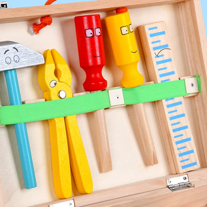 Jouets éducatifs Montessori pour enfants, boîte à outils en plastique et bois, ensemble de jeu de Simulation, assemblage de vis d'écrou, outil de charpentier de Simulation