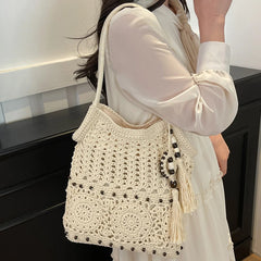 Sac à main tissé de grande capacité, sac à bandoulière ajouré, fourre-tout en Crochet, fourre-tout bohème tissé pour femmes, sacs de Shopping tricotés