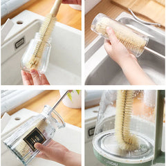 Nettoyeur de brosse de bouteille avec Long manche en bois, brosse de nettoyage de bouteille d'eau, poils naturels, brosse de bouteille de gommage de cuisine pour pichet de tasse