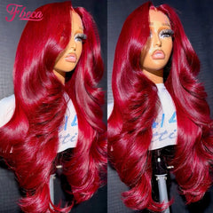Perruque Lace Frontal Wig Body Wave de couleur rouge, cheveux naturels bordeaux, 13x4, 13x6, pre-plucked, pour femmes