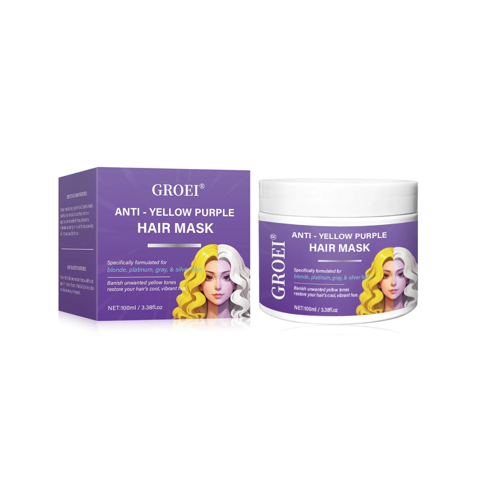 Masque capillaire qui élimine les tons jaunes et nourrit en profondeur les cheveux, améliore la brillance des cheveux et restaure la couleur des cheveux.