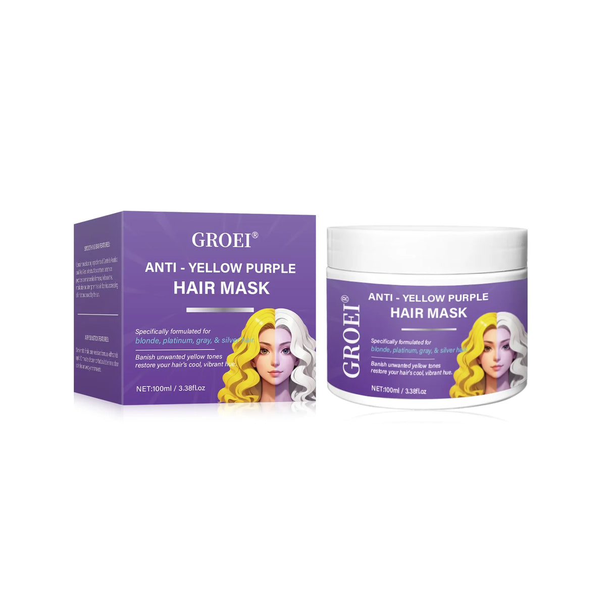 Masque capillaire qui élimine les tons jaunes et nourrit en profondeur les cheveux, améliore la brillance des cheveux et restaure la couleur des cheveux.
