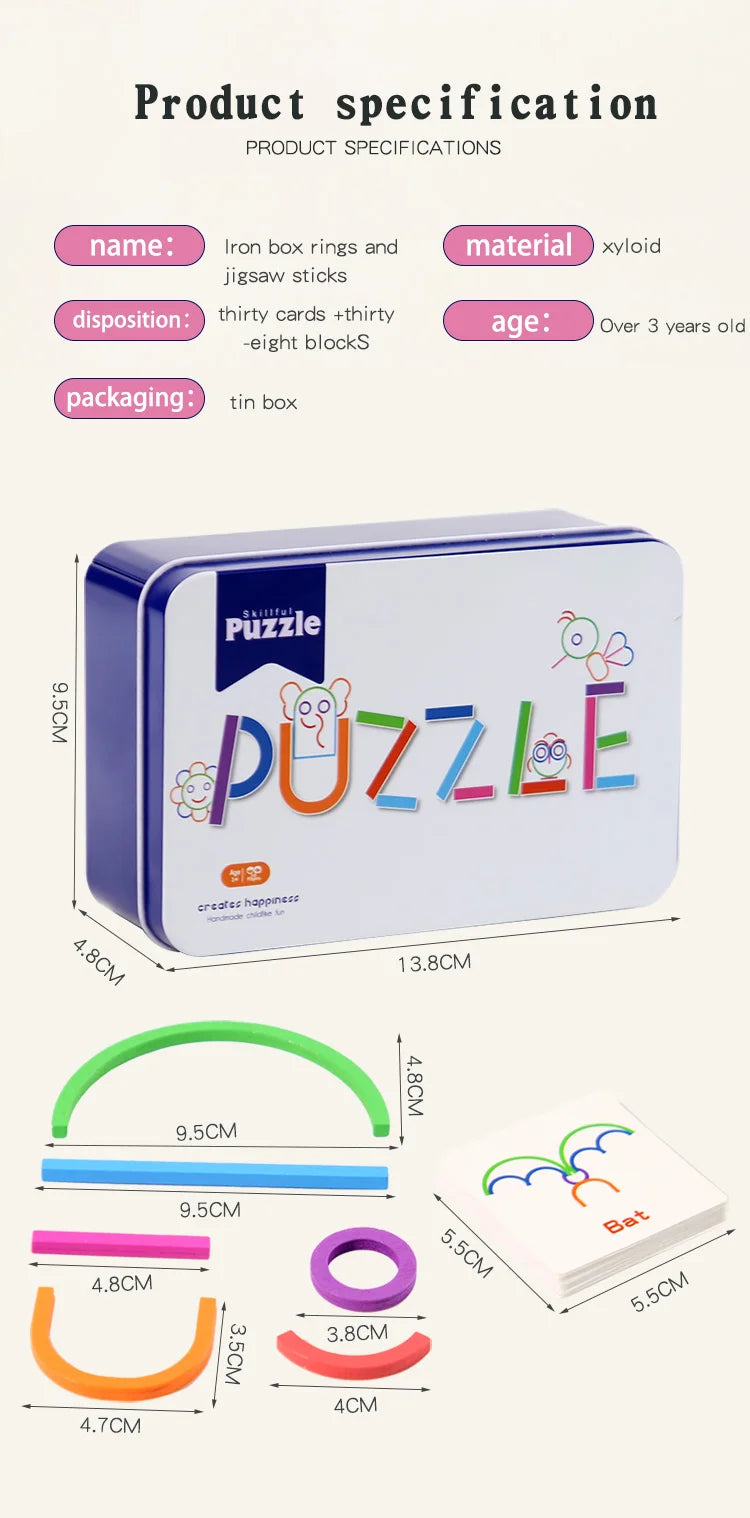 Jouets de puzzle pour l'éducation précoce des enfants, anneaux créatifs en bois, bâtons, puzzles, formation à la pensée logique abstraite, parent-enfant