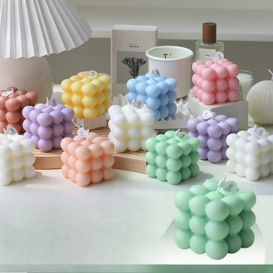 Bougie parfumée en forme de Cube à bulles, 1 pièce, faite à la main, pour aromathérapie, cire de soja, décoration de la maison, bougies pour fête d'anniversaire et de mariage