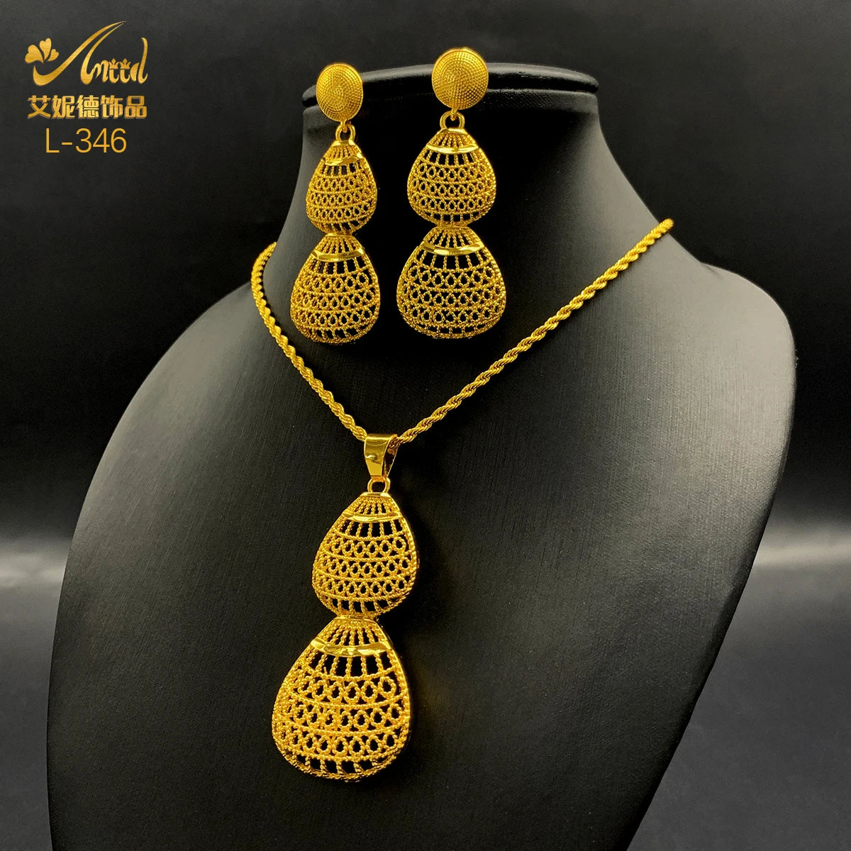 Ensembles de bijoux éthiopiens pour femmes, pendentif gouttelette, colliers de la présidence, boucles d'oreilles, ensemble de deux pièces, document en or 24 carats, cadeaux de fête de mariage érythréen