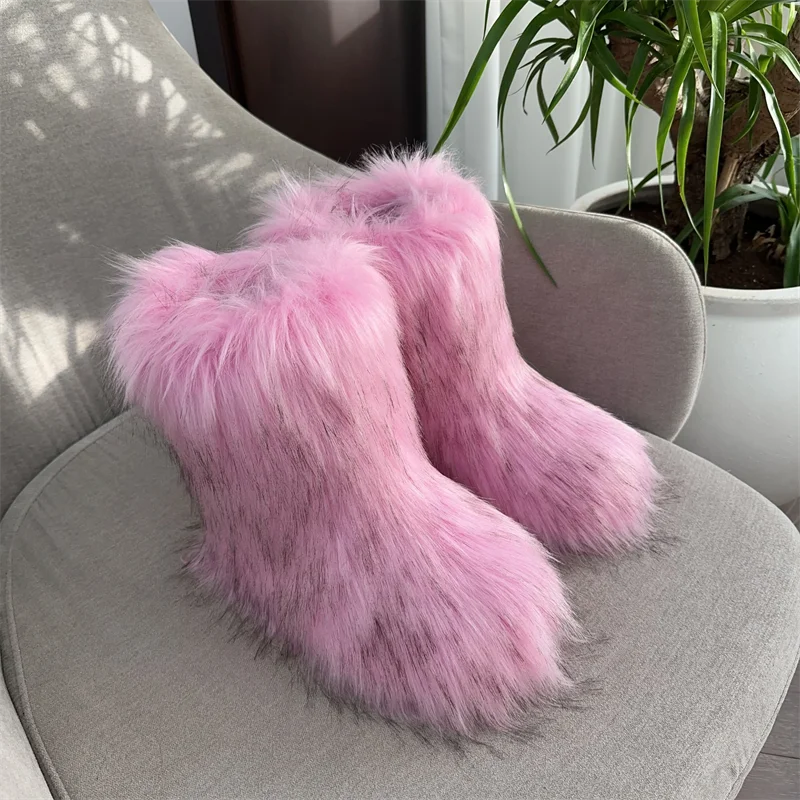 Nouveau Hiver fourrure une pièce fourrure de raton laveur femme bottes de neige chaussures de fourrure en plein air mi jambe bottes