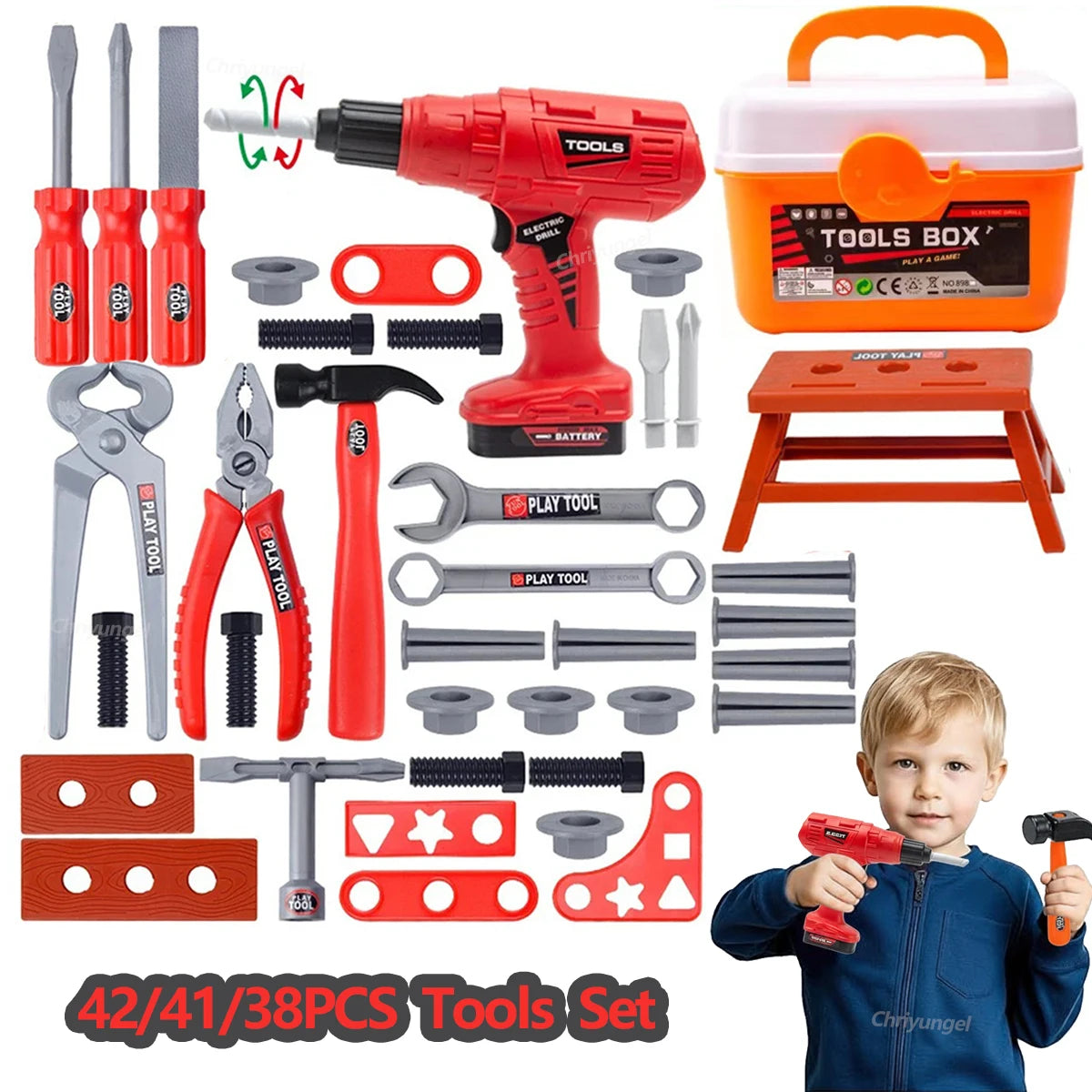 Ensemble d'outils pour enfants, jouets 38/41/42 pièces, Kit d'outils de Construction de réparation pour tout-petits, jouets éducatifs d'apprentissage, cadeau pour garçons et filles