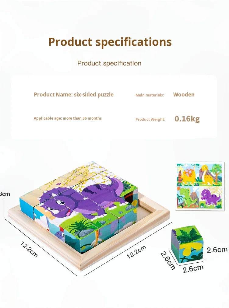 Puzzle en bois peint à Six côtés, blocs de construction tridimensionnels pour animaux de la circulation, jouet éducatif pour l'éducation précoce