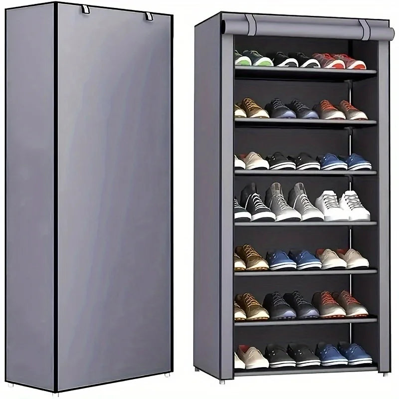 Armoire à chaussures multicouche à 6-10 niveaux avec porte volet roulante anti-poussière, facile à assembler, armoire de rangement domestique peu encombrante, adaptée aux entrées, couloirs, chambres à coucher, salons,