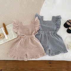 Tenue d'été pour enfants de 2 à 6 ans, vêtements pour bébés filles, chemisiers sans manches à carreaux + short, ensemble deux pièces