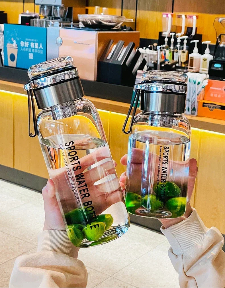 Bouteille d'Eau en Verre de Grande Capacité, Transparente, pour le Lait, le Jus, pour l'Extérieur, Portable, Étanche, pour le Thé, 2L