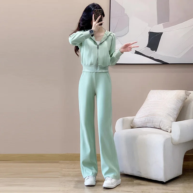 Ensemble de vêtements de sport décontractés pour femmes, sweat à capuche amincissant pour jeunes, tendance, deux pièces, en Polyester, manches longues, confortable, printemps automne