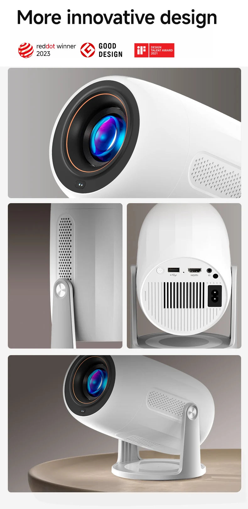 Lenovo Portable 4K projecteur 100M Android 12 WIFI 6 TOF No-Sense mise au point automatique extérieur Full HD projecteur vidéo film Home cinéma