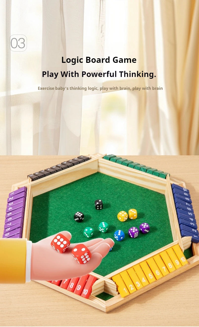 Six-sided flipping game, wooden number game, dice game in a box - parent-child board game, bar party game, leisure game