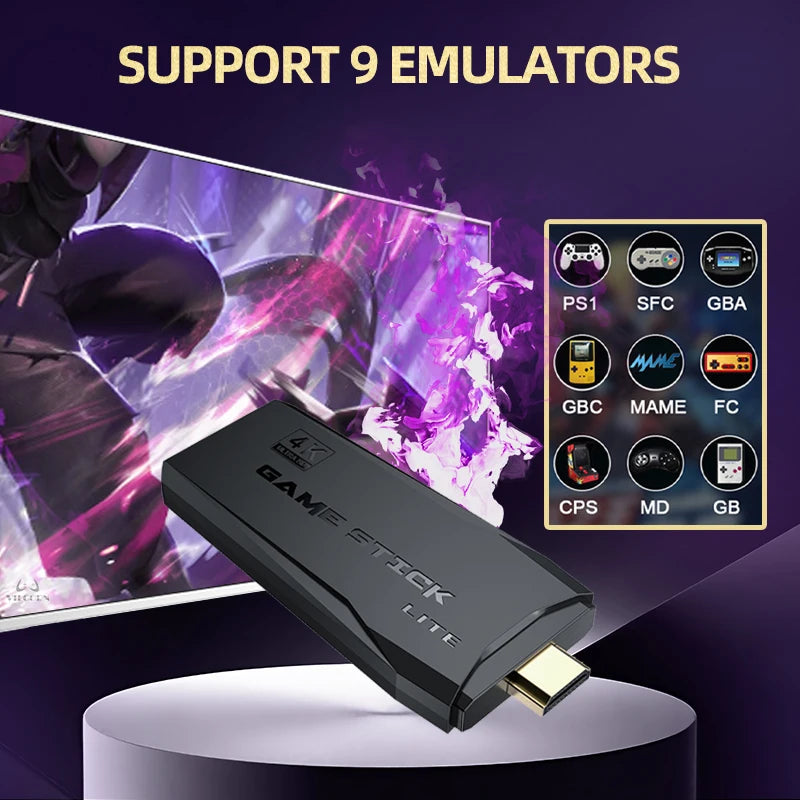 4K HD Arcade Video Game Console, Retro Gaming Stick for MAME FBA PS1 Arcade Emulator with Dual Joysticks