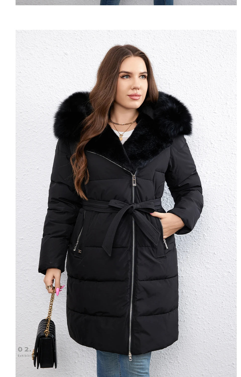 HaiLuoZi-Doudoune Longue en Coton pour Femme avec Ceinture en Fourrure, Manteau à Revers, Fermeture Éclair Indépendante, Vêtements d'Extérieur, Nouvelle Collection Hiver 2023, 1171