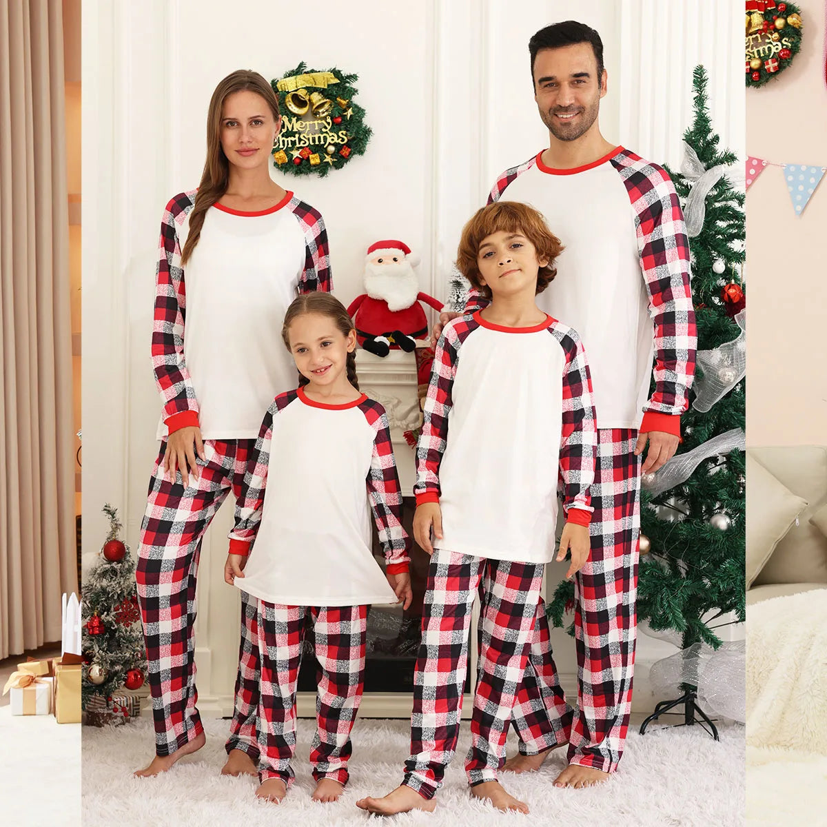 Tenue de noël pour parents et enfants, t-shirts vierges par Sublimation, vêtements assortis pour la famille, ensemble pyjama de noël pour impression par transfert de chaleur