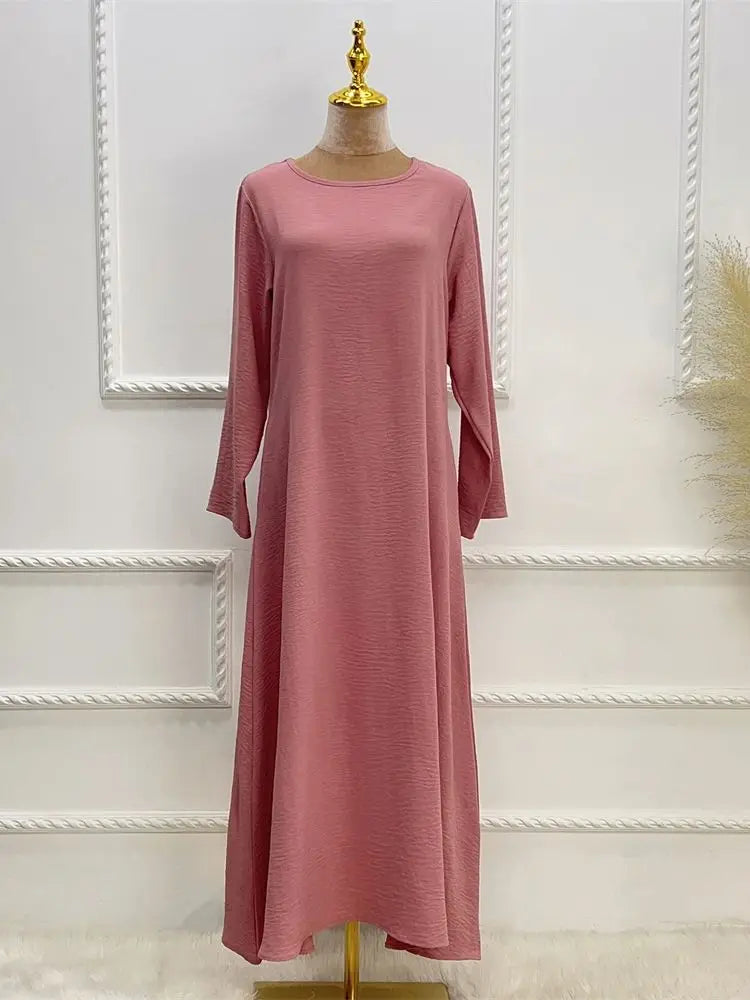 Noir blanc rose solide dubaï modeste sous Robe Abaya Islam caftan musulman avec poches robes pour femmes Robe Femme Musulmane