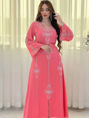 Eid Jalabiya - Women's Muslim Evening Dress, Diamond Lace-Up Arabic Abayas, Long Dresses, Elegant Dress, Educational Dress for Ramadan