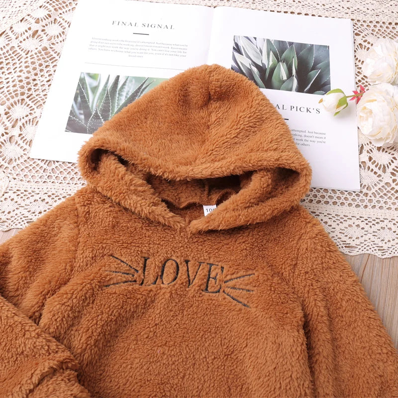 Humorous bear boys' and girls' autumn and winter new embroidered cat fur cute house fur set dresses casual outfit 2-6Y