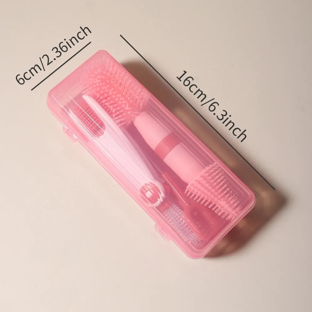 Ensemble de nettoyage de biberons 4 en un, brosse à sucette portable en Silicone, brosse en paille, rinçage de biberon rotatif à 360 degrés