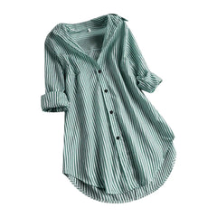 Femmes printemps et été rayure Blouse col rabattu à manches longues bouton poches dame chemise ample décontracté confortable femme Blouse haut