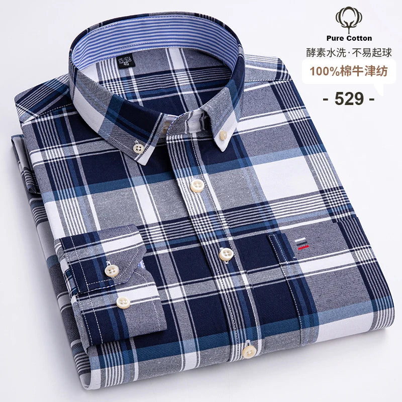 2024 mode hommes travail affaires marque Chemise hommes Plaid coton tenue décontractée chemises coupe ajustée à manches longues boutonné Chemise Homme
