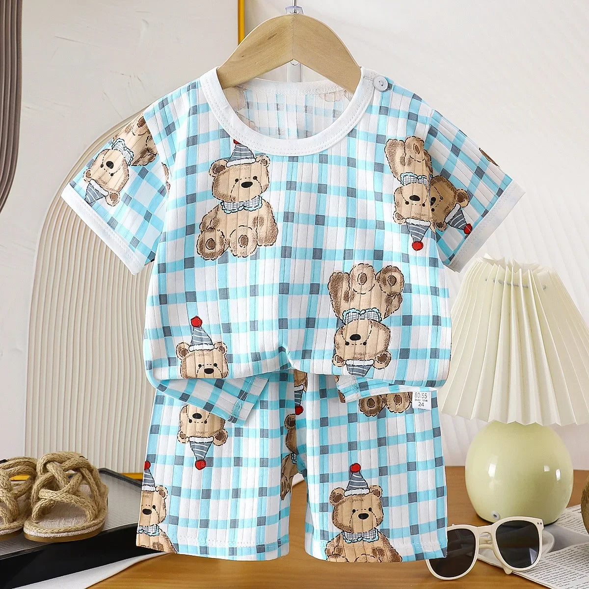 Ensemble de vêtements d'été en pur coton pour enfants, t-shirt à manches courtes avec Short, dessin animé mignon, pyjama décontracté pour bébés en bas âge