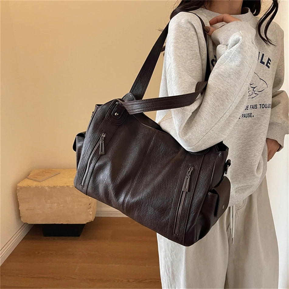 Sac à Main de Grande Capacité en Cuir Souple Hobos pour Femme, Grand Fourre-Tout de Style, Sacoche de Shopping