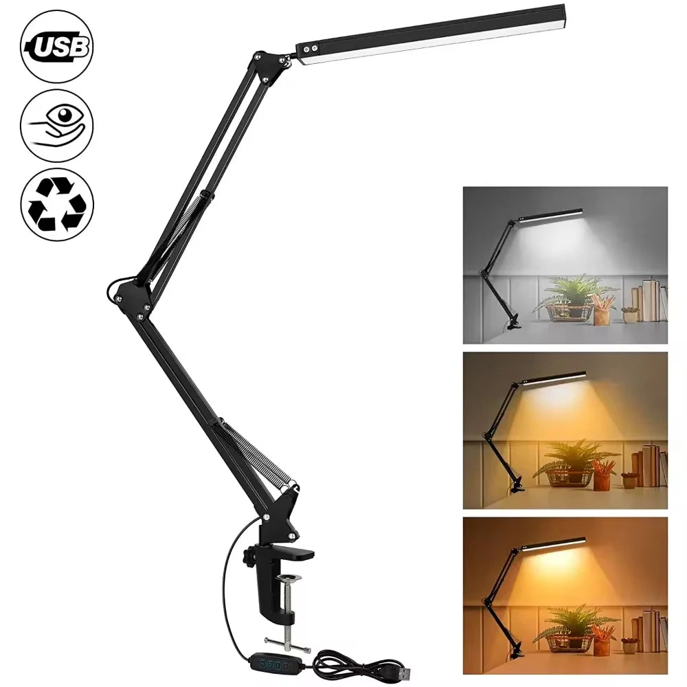 Lampe de bureau, lampe de bureau LED avec culbuteur, Angle réglable, 10 niveaux de luminosité, 3 modes d'éclairage, luminaire, apprentissage du protection des yeux