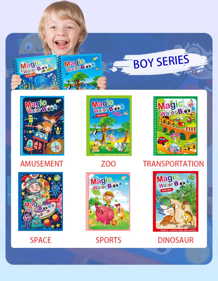Jouets d'éducation précoce pour enfants, livre magique avec stylo, dessin à l'eau, jouets Montessori, livre de coloriage réutilisable, livre de dessin magique